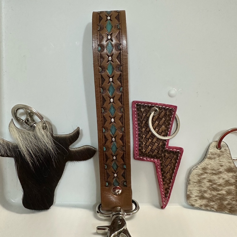 Leather And Cow Hide Key Chain Set Of 4